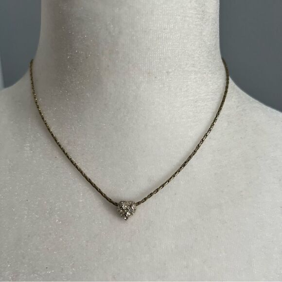 🍭6/$30 Liz Claiborne Jewel Studded Heart Necklace on Silver tone Chain - Picture 1 of 5